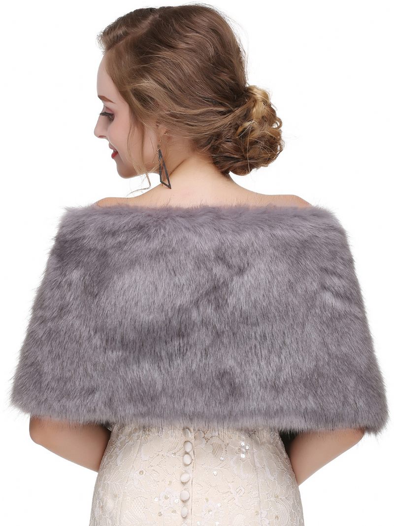 Châle Mariage Fausse Fourrure Pour Femme Couverture Chaude D'hiver Mariée - Gris Clair