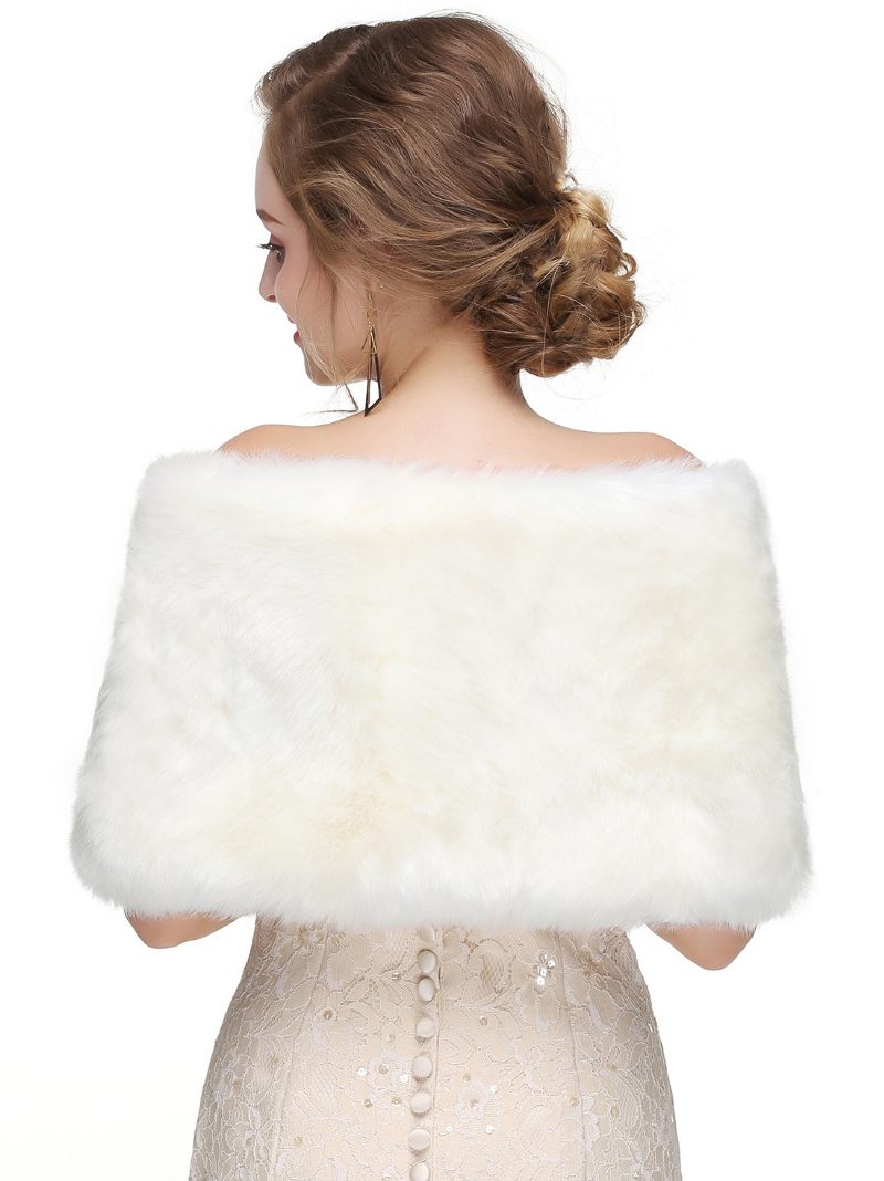 Châle Mariage Fausse Fourrure Pour Femme Couverture Chaude D'hiver Mariée - Beige