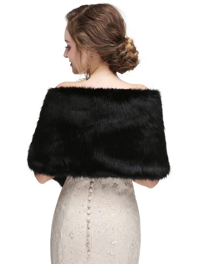 Châle Mariage Fausse Fourrure Pour Femme Couverture Chaude D'hiver Mariée - Noir