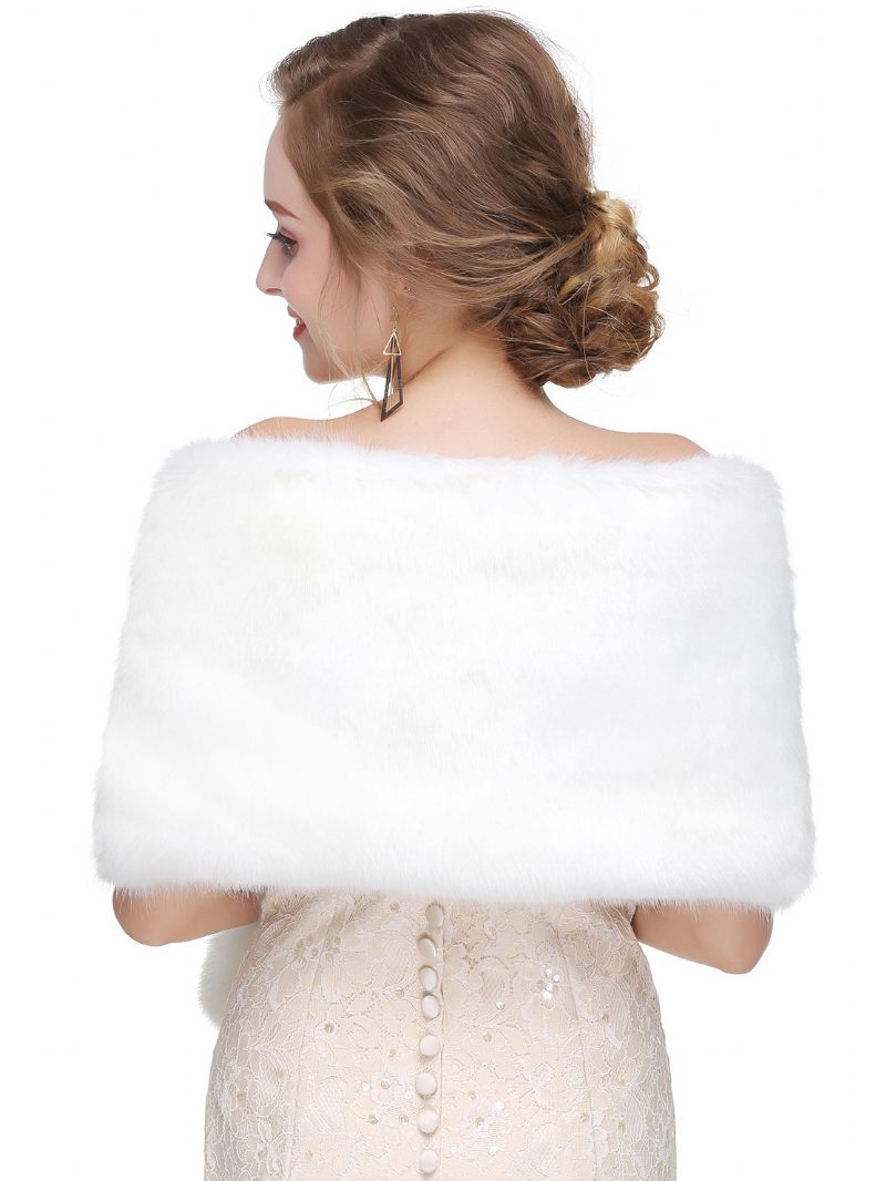 Châle Mariage Fausse Fourrure Pour Femme Couverture Chaude D'hiver Mariée - Blanc