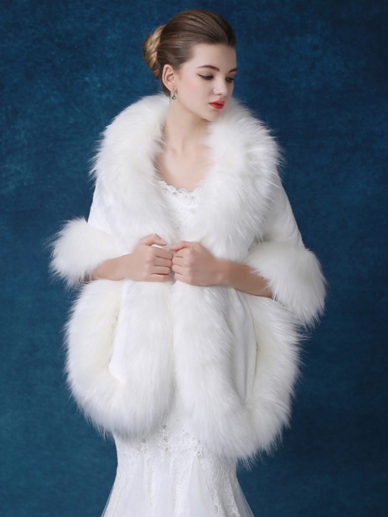 Châle Mariage Fausse Fourrure Pour Femme Couverture D'hiver Blanche Mariée