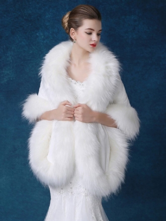 Châle Mariage Fausse Fourrure Pour Femme Couverture D'hiver Blanche Mariée