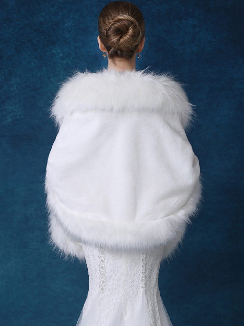 Châle Mariage Fausse Fourrure Pour Femme Couverture D'hiver Blanche Mariée - Blanc