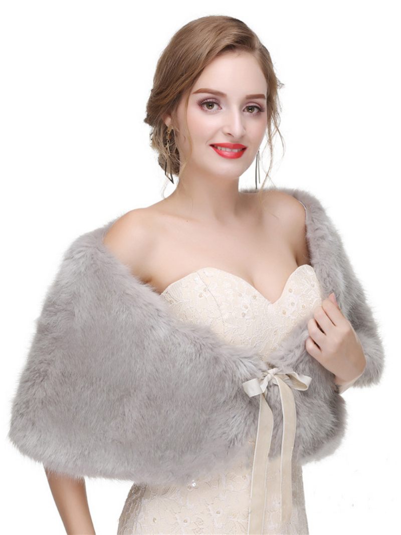 Châle Mariage Fausse Fourrure Pour Femmes Enveloppe Mariée L'hiver - Gris Clair