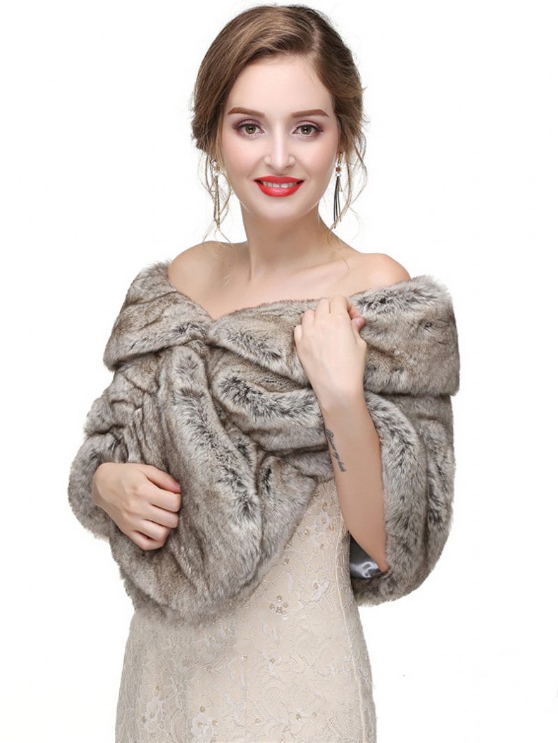 Châle Mariée Fausse Fourrure Pour Femme Couverture Chaude D'hiver - Gris