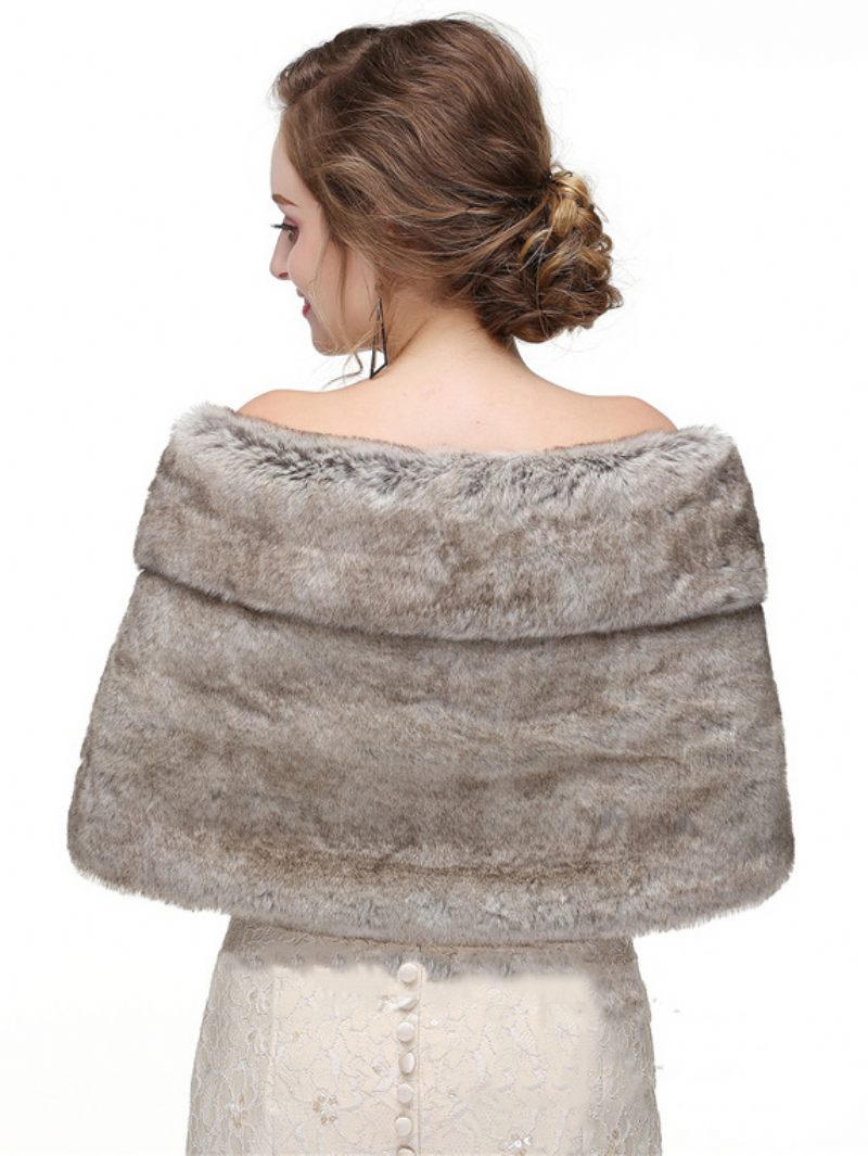 Châle Mariée Fausse Fourrure Pour Femme Couverture Chaude D'hiver - Gris