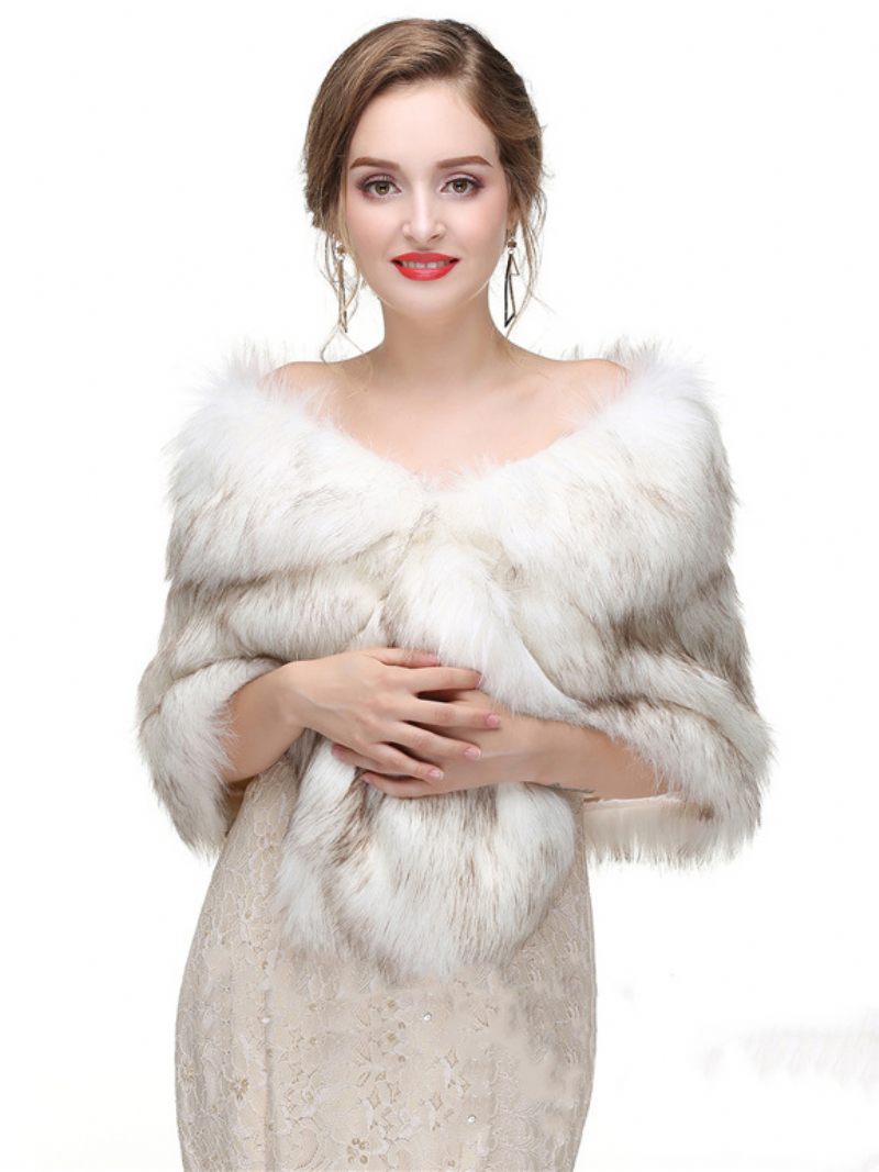 Châle Mariée Fausse Fourrure Pour Femme Couverture Chaude D'hiver - Beige