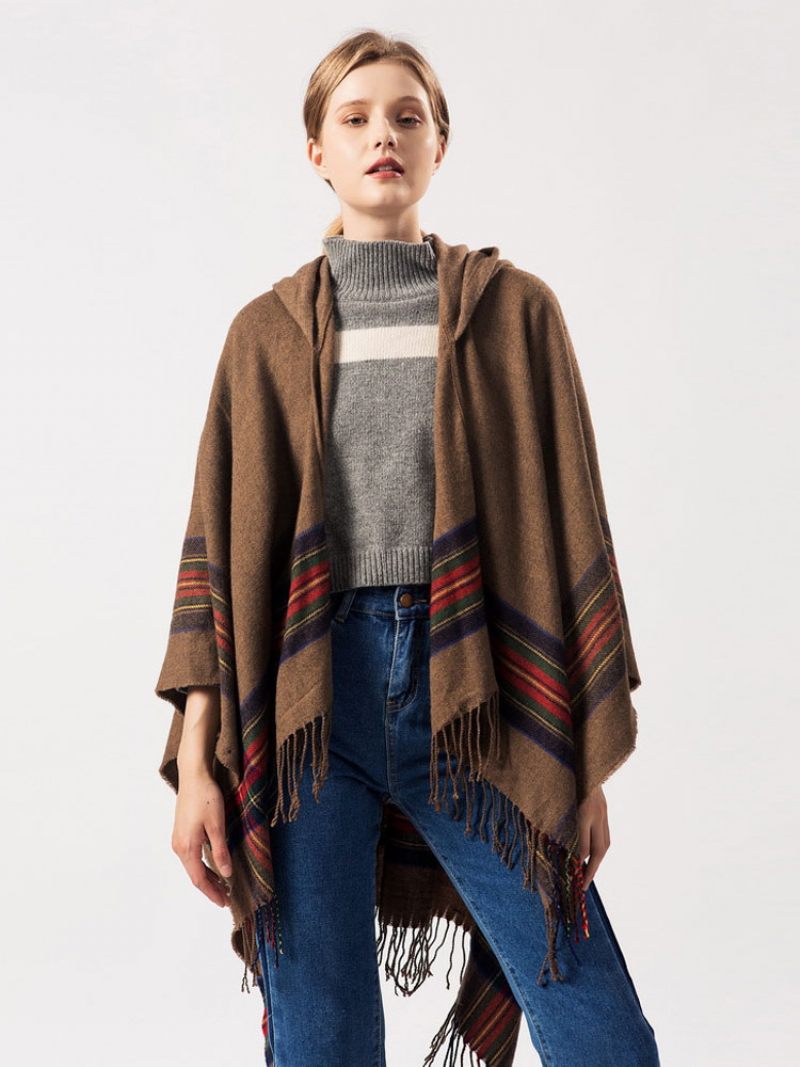 Châle Wrap Bohème À Capuchon Fringe Poncho Cardigan Cape Pour Les Femmes