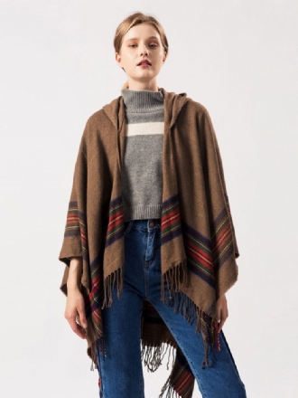 Châle Wrap Bohème À Capuchon Fringe Poncho Cardigan Cape Pour Les Femmes