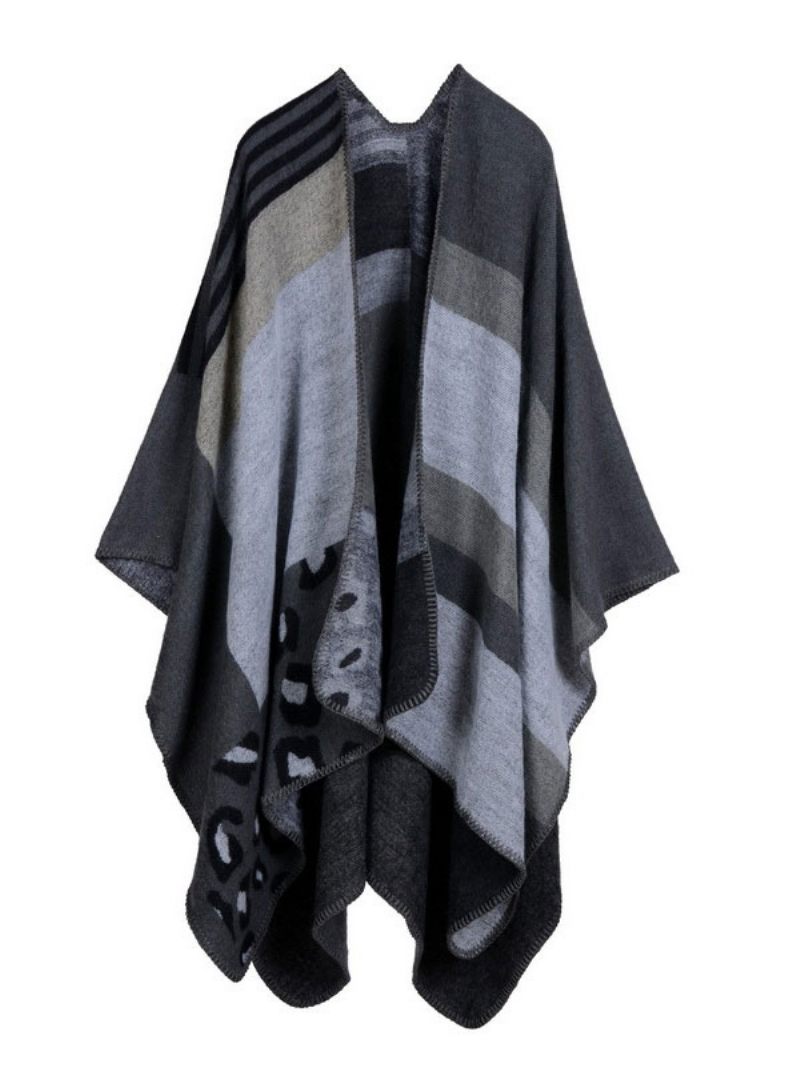 Châle Wrap Plaid Bohème Imprimé Printemps Cardigan Cape Pour Femme - Gris