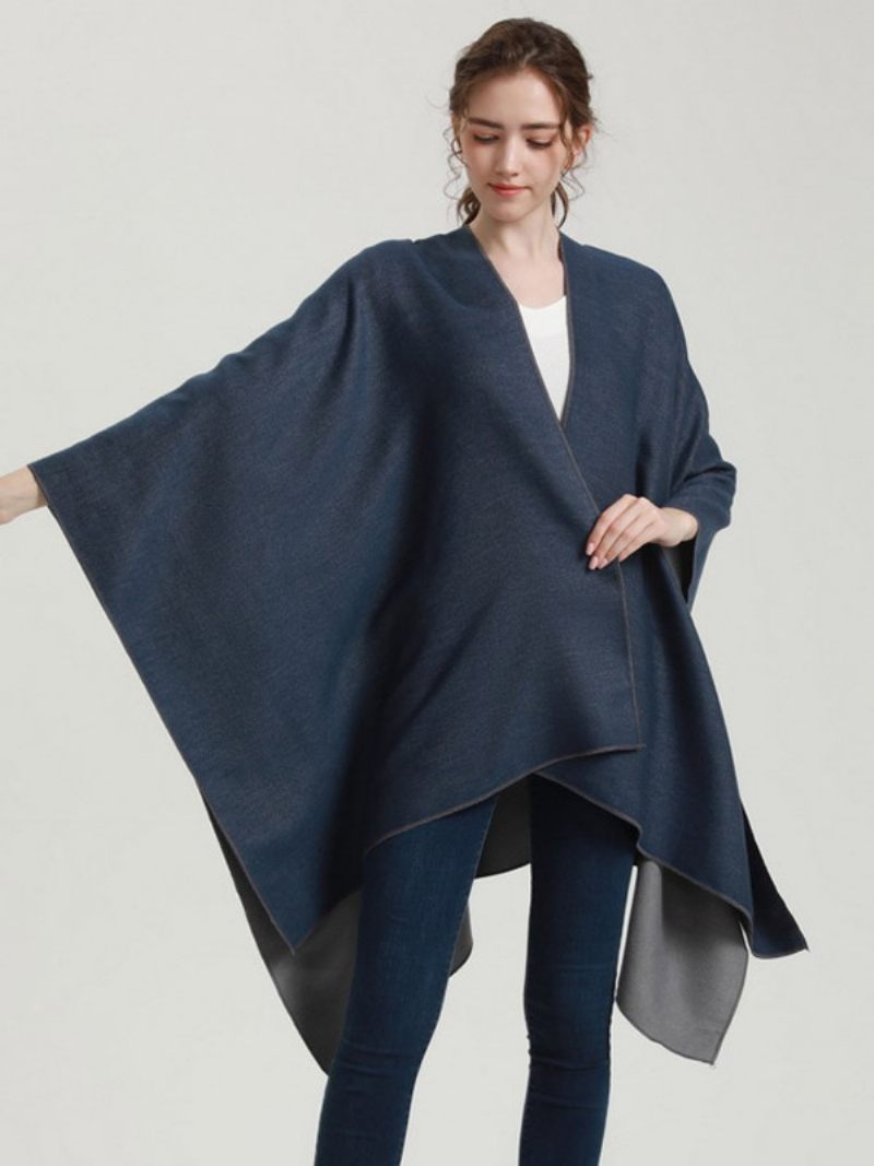 Femmes Cape Color Block Surdimensionné Quotidien Casual Automne Hiver Poncho - Marine Foncé