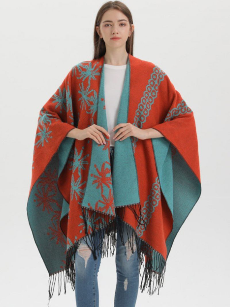 Femmes Cape Color Block Surdimensionné Style Ethnique Automne Hiver Poncho