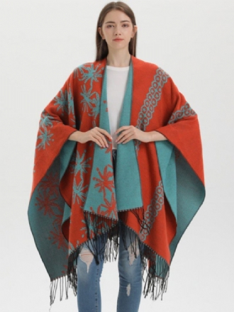 Femmes Cape Color Block Surdimensionné Style Ethnique Automne Hiver Poncho