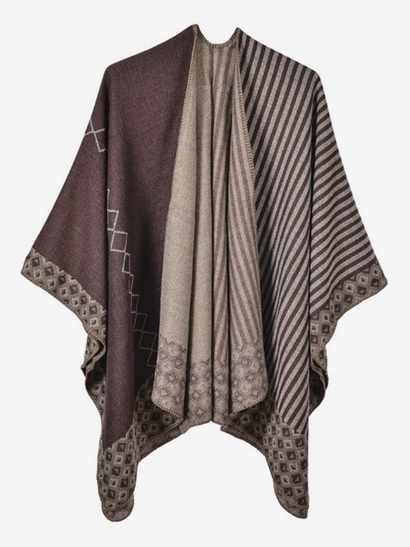 Femmes Cape Géométrique Bloc Couleur Quotidien Décontracté Automne Hiver Poncho - Marron Café