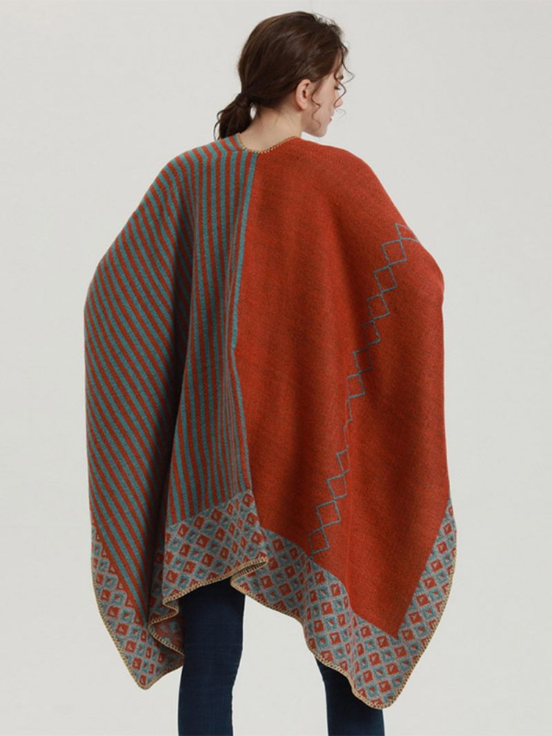 Femmes Cape Géométrique Bloc Couleur Quotidien Décontracté Automne Hiver Poncho - Orange