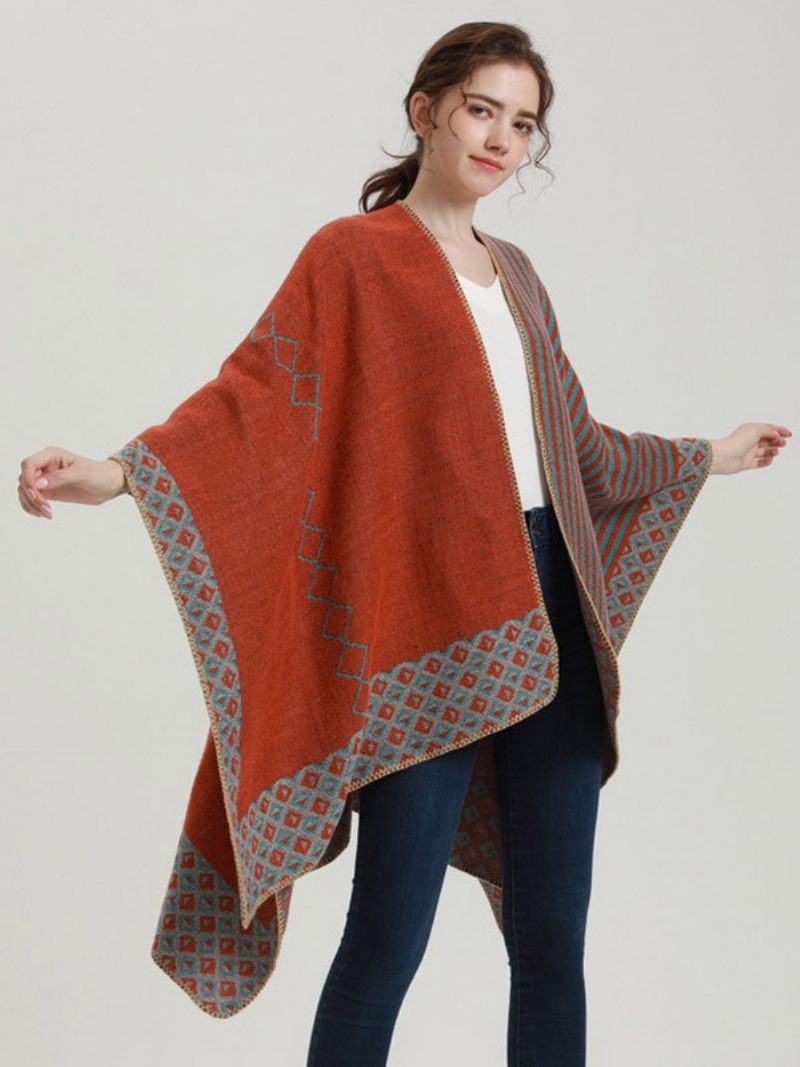 Femmes Cape Géométrique Bloc Couleur Quotidien Décontracté Automne Hiver Poncho - Orange