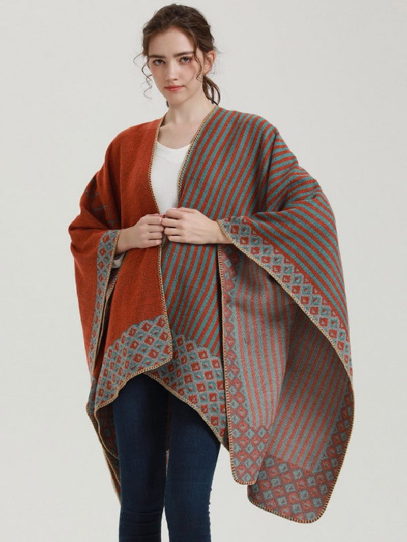 Femmes Cape Géométrique Bloc Couleur Quotidien Décontracté Automne Hiver Poncho - Orange