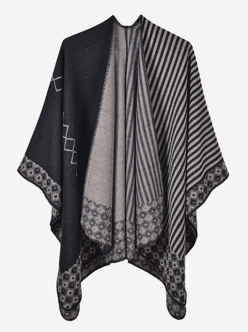 Femmes Cape Géométrique Bloc Couleur Quotidien Décontracté Automne Hiver Poncho - Noir