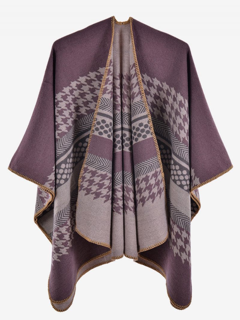 Femmes Cape Plaid Color Block Quotidien Casual Automne Hiver Poncho - Violet