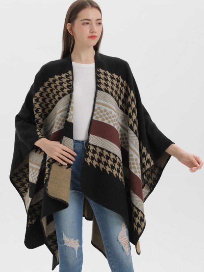 Femmes Cape Plaid Color Block Quotidien Casual Automne Hiver Poncho - Noir