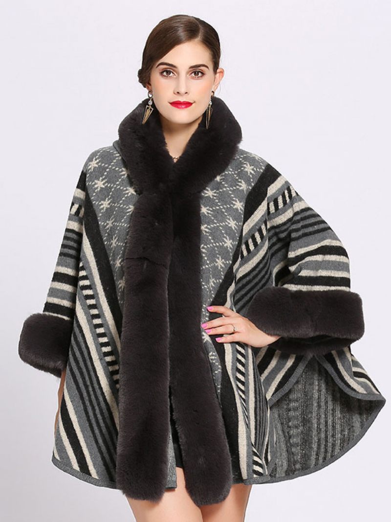 Manteau Cape À Capuche Poncho Pour Femme Vêtement D'extérieur Chaud D'hiver 2024