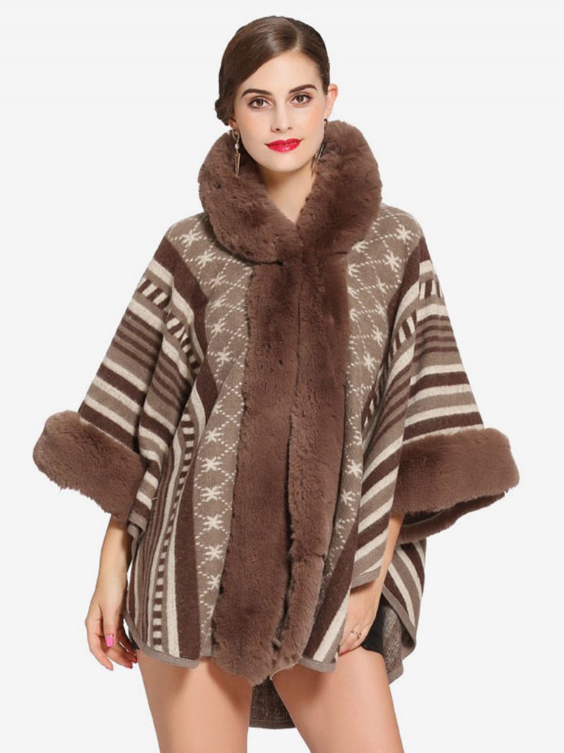 Manteau Cape À Capuche Poncho Pour Femme Vêtement D'extérieur Chaud D'hiver 2024 - Kaki