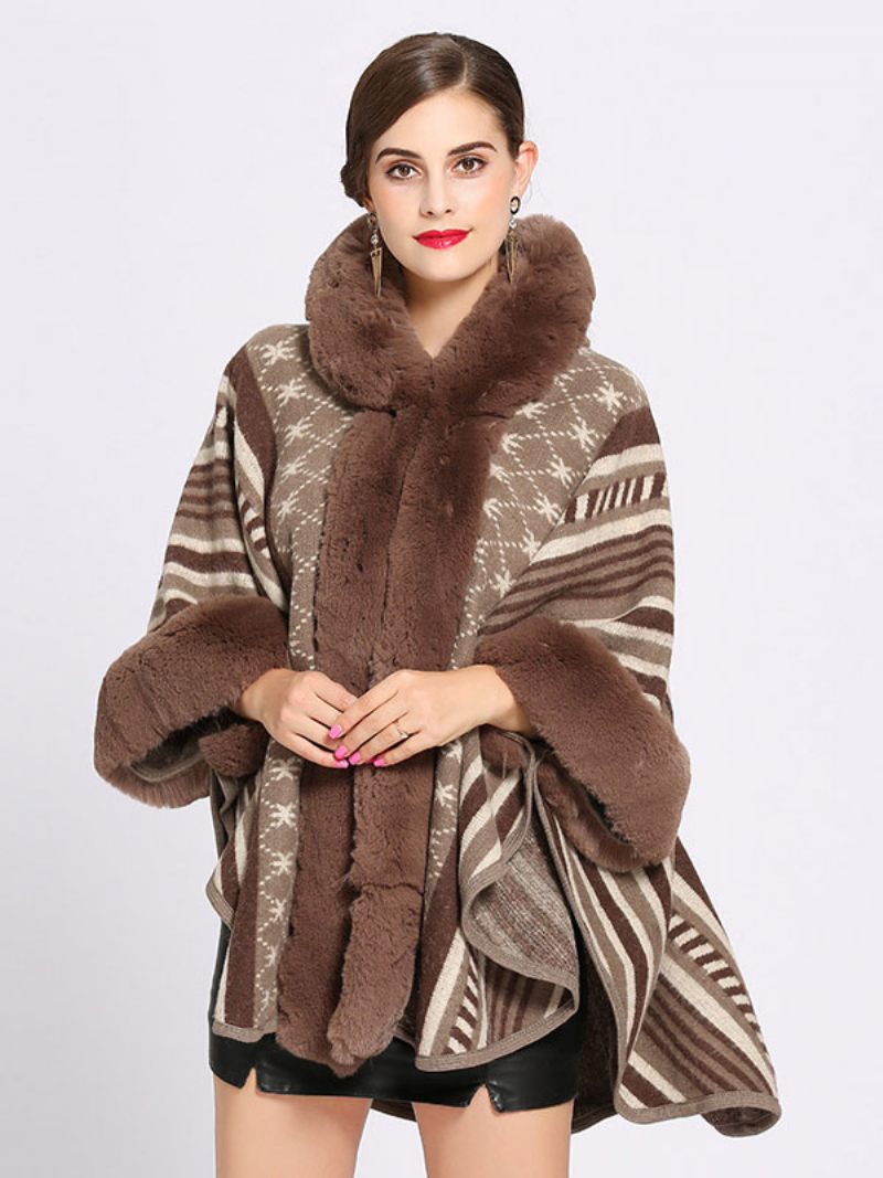 Manteau Cape À Capuche Poncho Pour Femme Vêtement D'extérieur Chaud D'hiver 2024 - Kaki