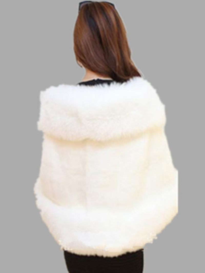 Manteau Cape D'hiver Pour Femmes Châle Fausse Fourrure Poncho Blanc - Blanc