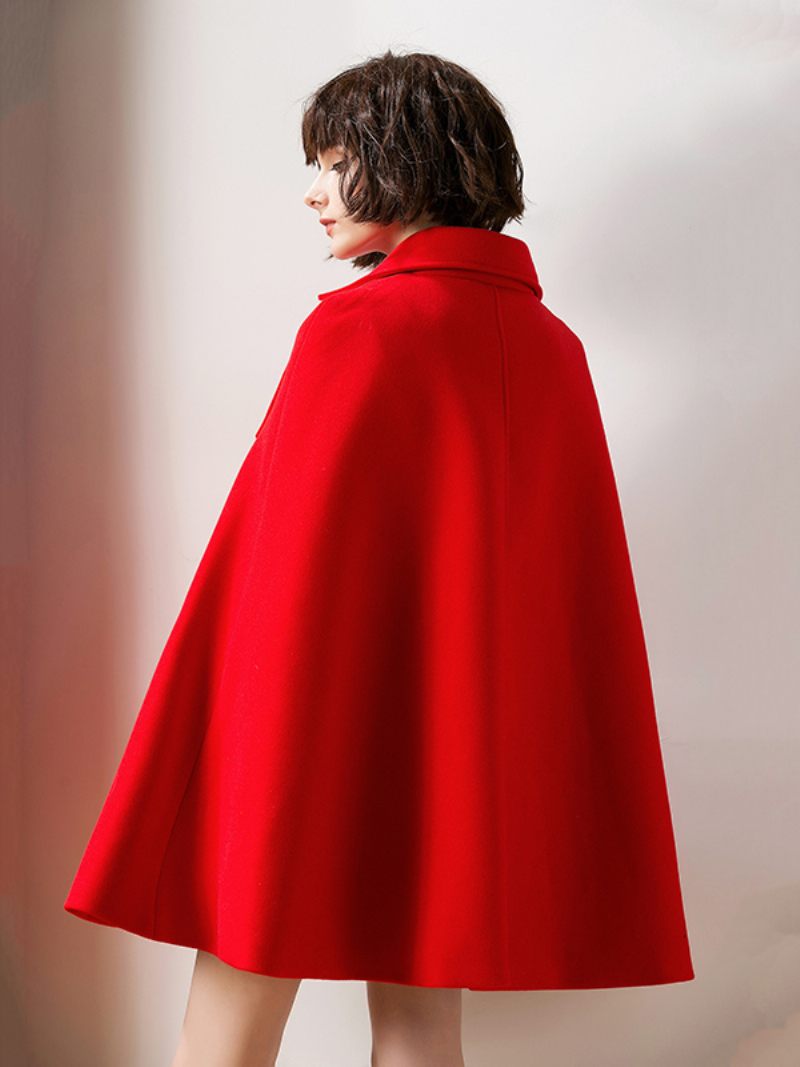 Manteau Cape Poncho Rouge Surdimensionné Pour Femmes Vêtements D'extérieur D'hiver 2024 - Rouge