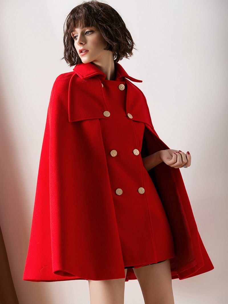 Manteau Cape Poncho Rouge Surdimensionné Pour Femmes Vêtements D'extérieur D'hiver 2024 - Rouge