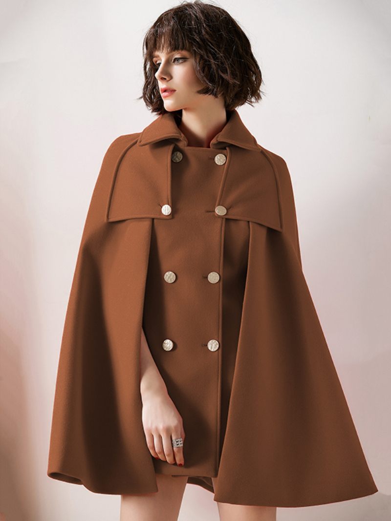 Manteau Cape Poncho Rouge Surdimensionné Pour Femmes Vêtements D'extérieur D'hiver 2024 - Marron Café