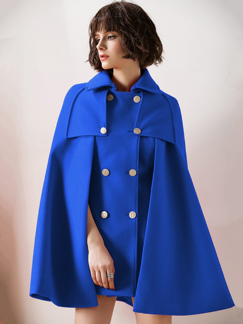 Manteau Cape Poncho Rouge Surdimensionné Pour Femmes Vêtements D'extérieur D'hiver 2024 - Bleu Royal