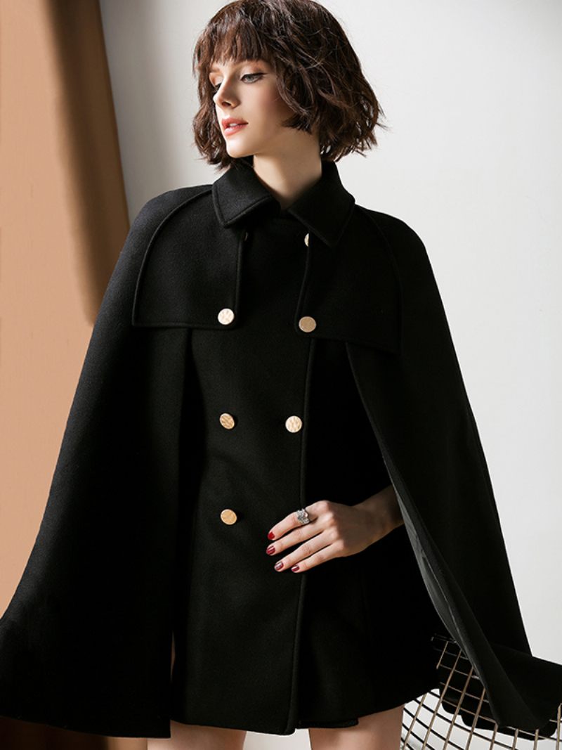 Manteau Cape Poncho Rouge Surdimensionné Pour Femmes Vêtements D'extérieur D'hiver 2024 - Noir