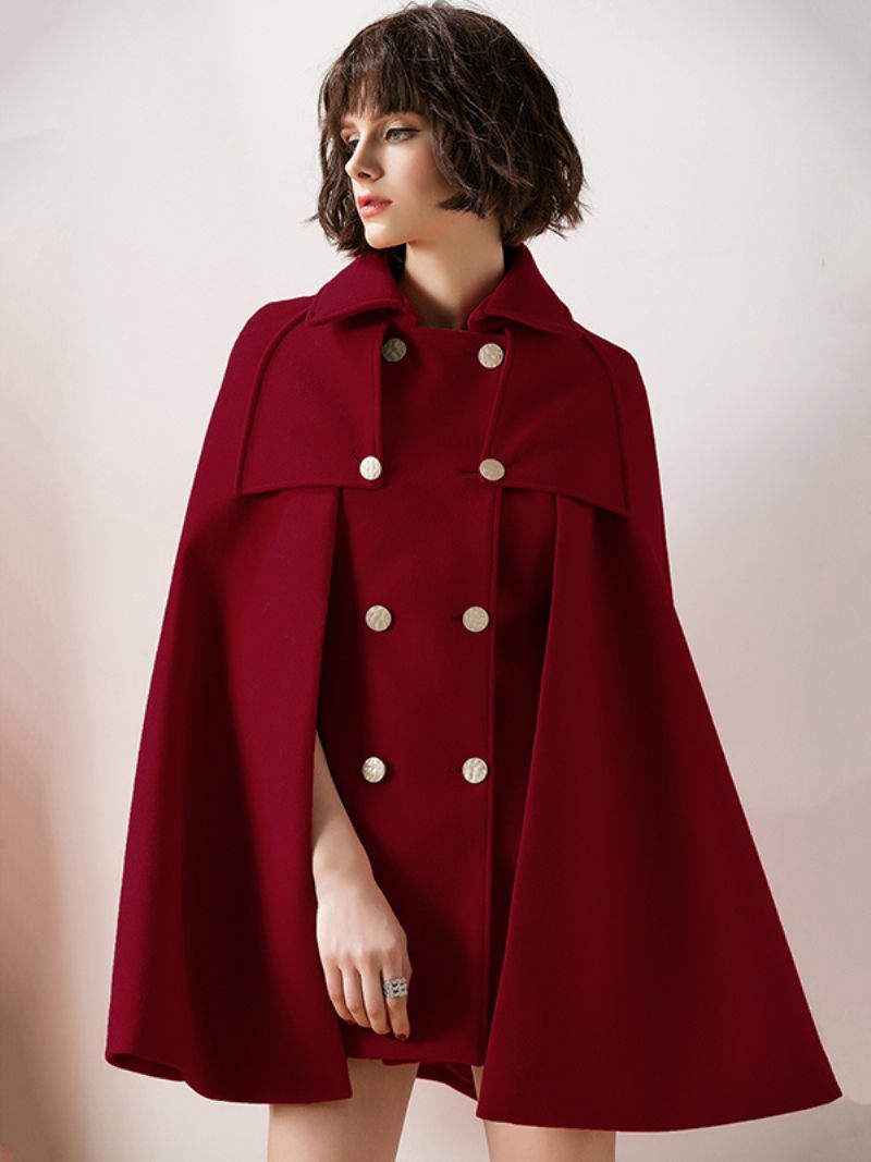 Manteau Cape Poncho Rouge Surdimensionné Pour Femmes Vêtements D'extérieur D'hiver 2024 - Bourgogne