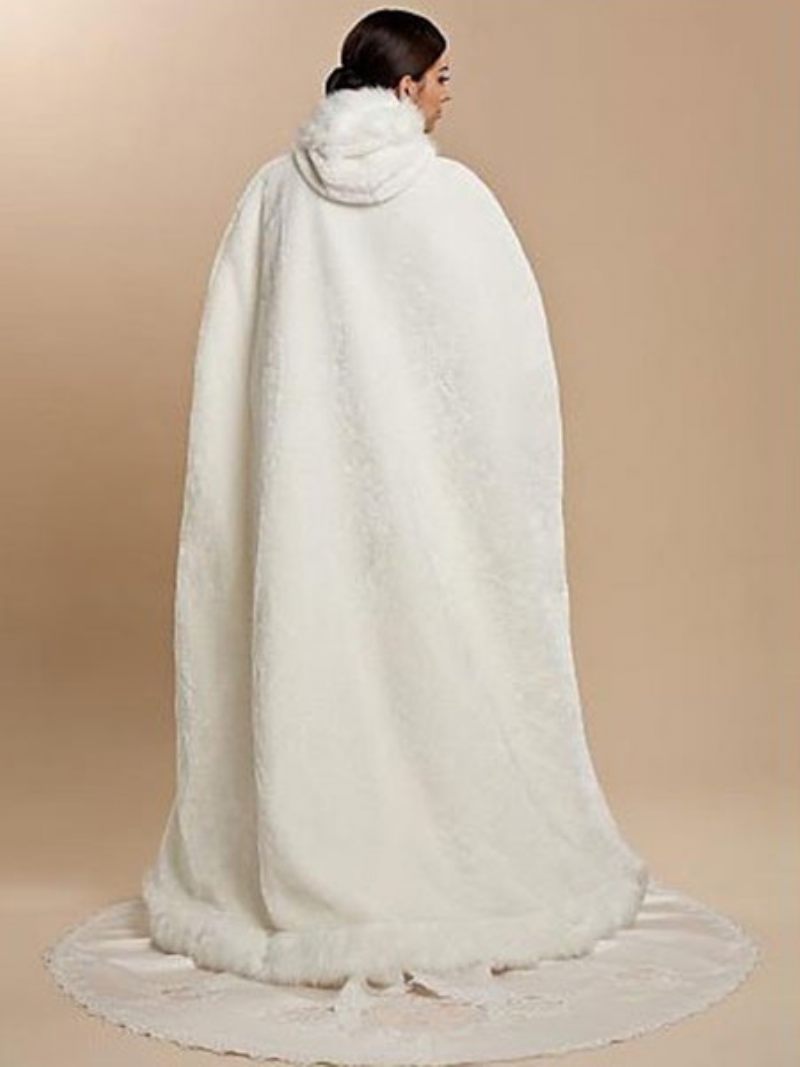 Manteau Fausse Fourrure Blanche À Capuche Femme - Blanc