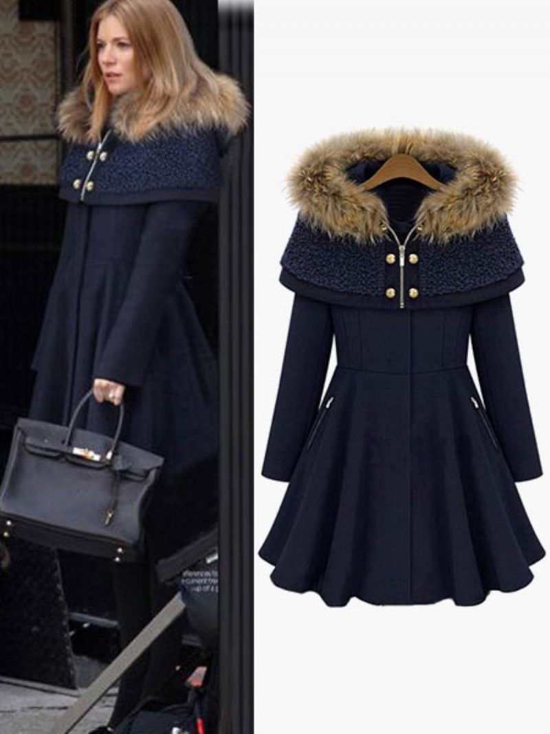 Manteau D'hiver Pour Femme Cape À Capuche Poncho Fausse Fourrure Vêtements D'extérieur