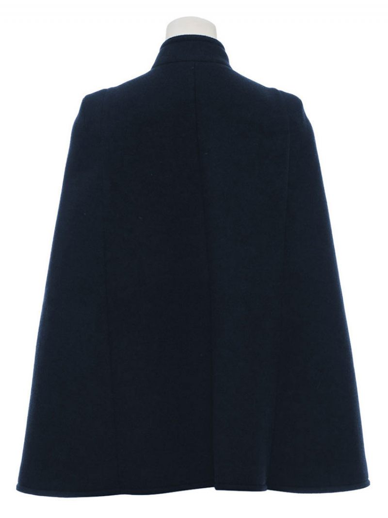 Manteau Militaire Boutons À Double Boutonnage Cape Poncho Pour Femme - Marine Foncé