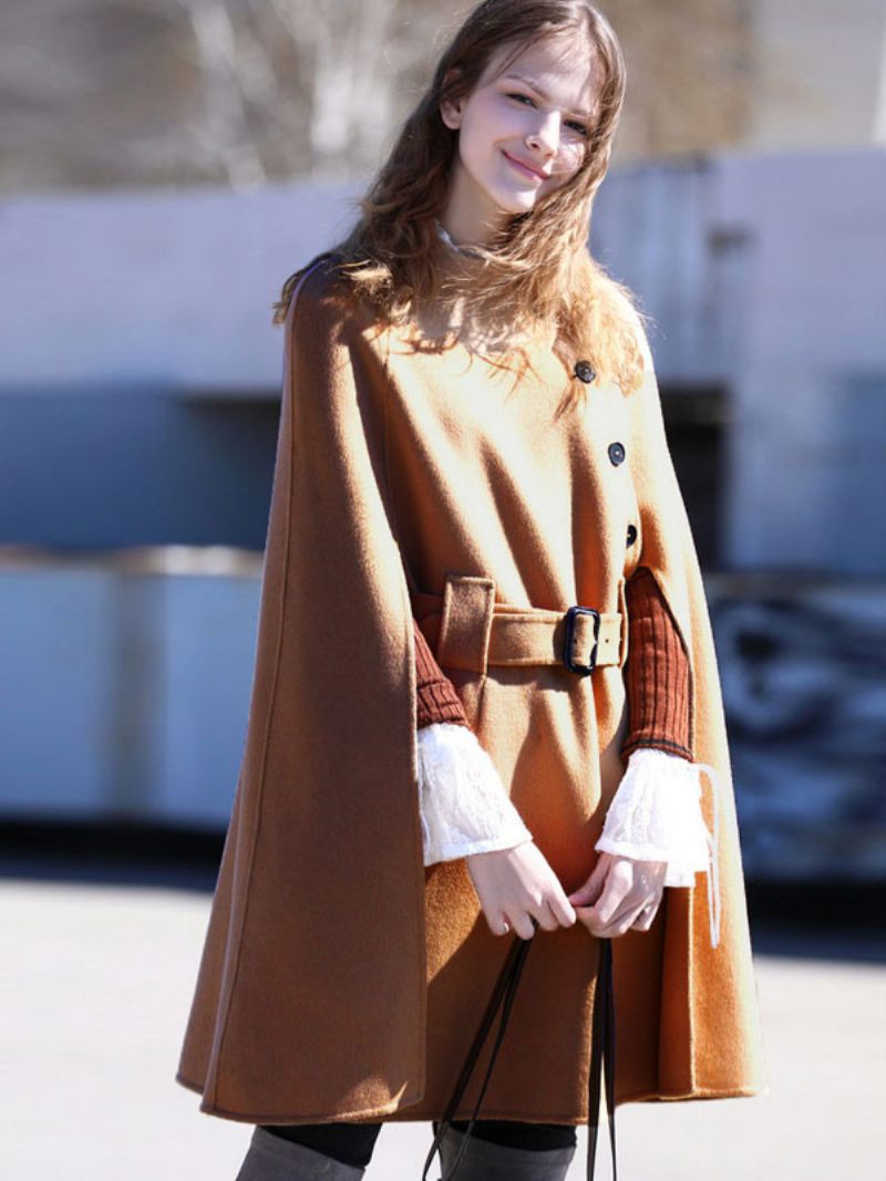 Manteau Poncho 100% Laine Cape Vêtements D'extérieur D'hiver Pour Femmes 2024 - Camel