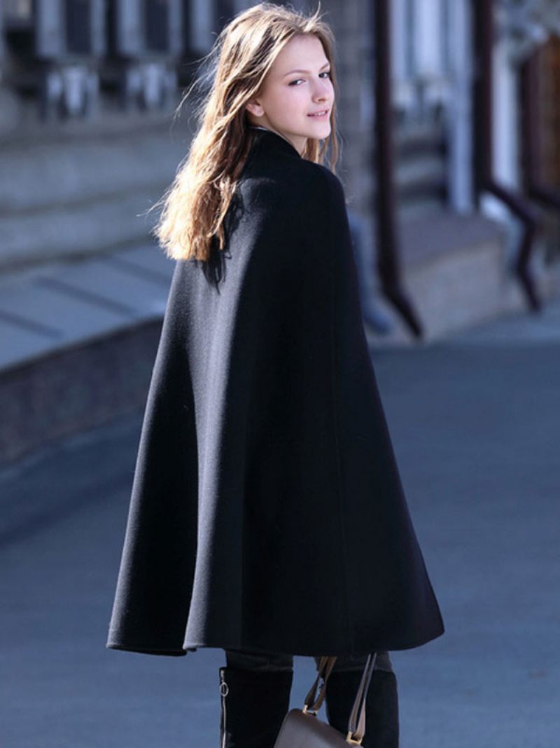 Manteau Poncho 100% Laine Cape Vêtements D'extérieur D'hiver Pour Femmes 2024 - Noir