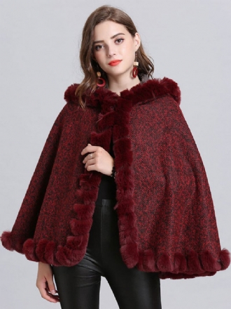 Manteau Poncho À Capuche Bordeaux Pour Femme Vêtement D'extérieur D'hiver 2024