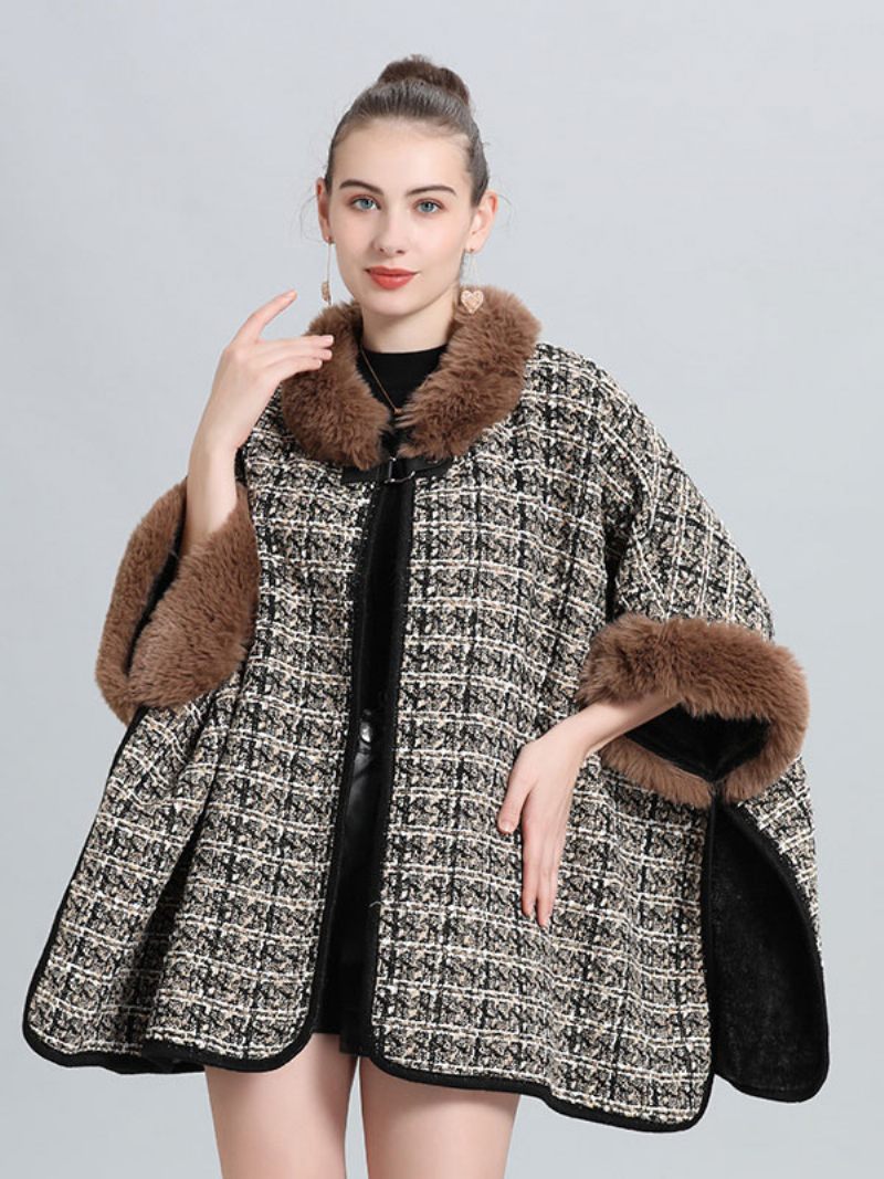 Manteau Poncho À Carreaux Pour Femmes Cape Vêtements D'extérieur Printemps 2024