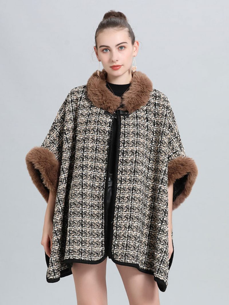 Manteau Poncho À Carreaux Pour Femmes Cape Vêtements D'extérieur Printemps 2024 - Marron Café