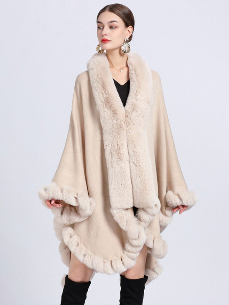 Manteau Poncho Fausse Fourrure Pour Femme Vêtement D'extérieur D'hiver 2024 - Beige