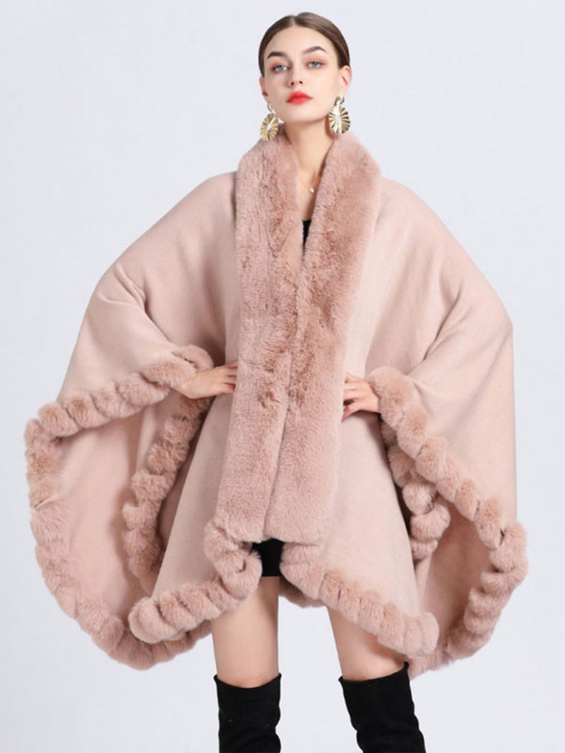 Manteau Poncho Fausse Fourrure Pour Femme Vêtement D'extérieur D'hiver 2024 - Rose