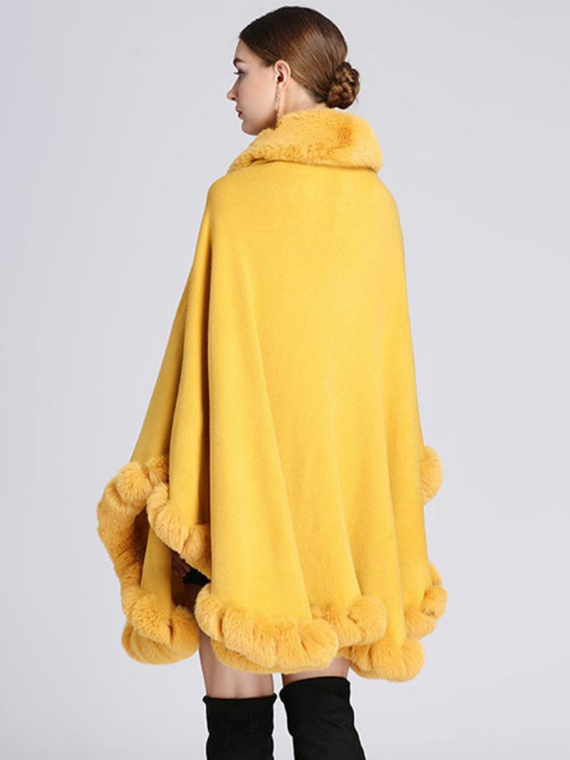 Manteau Poncho Femme Cape Fausse Fourrure Vêtements D'extérieur D'hiver 2024 - Jaune