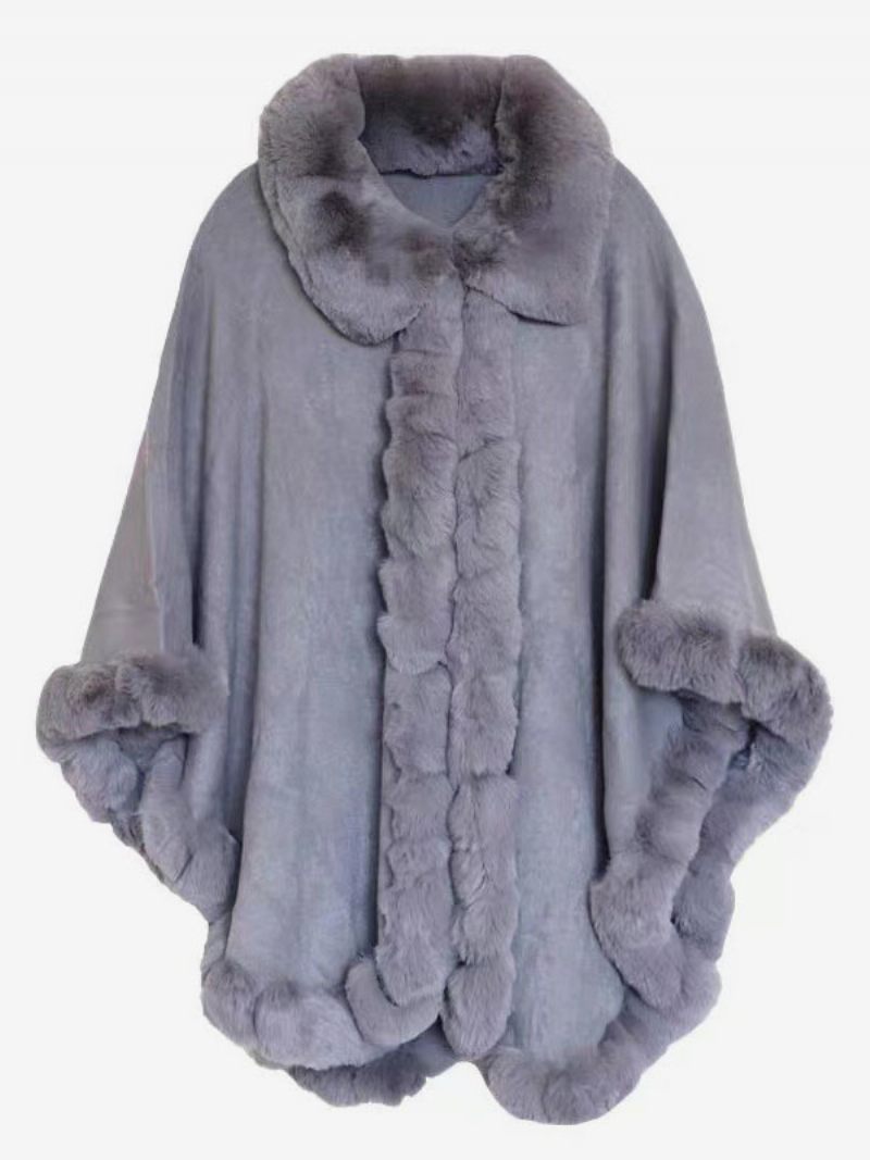 Manteau Poncho Femme Cape Fausse Fourrure Vêtements D'extérieur D'hiver 2024 - Gris Clair