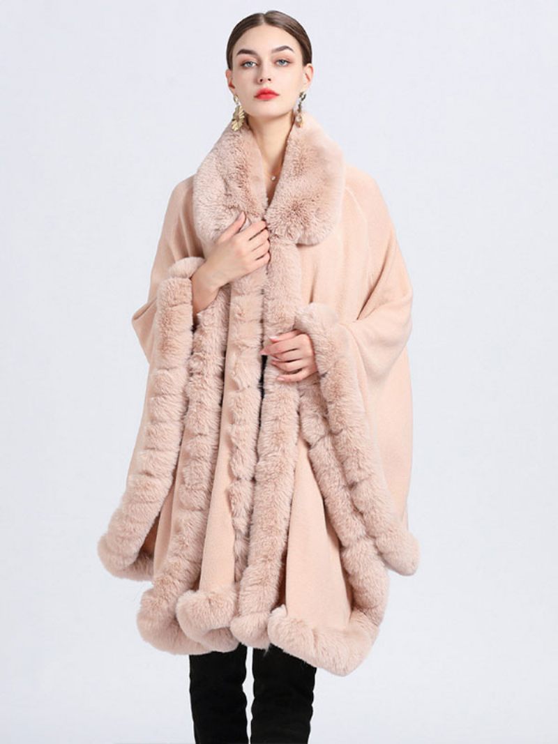 Manteau Poncho Femme Cape Fausse Fourrure Vêtements D'extérieur D'hiver 2024 - Rose