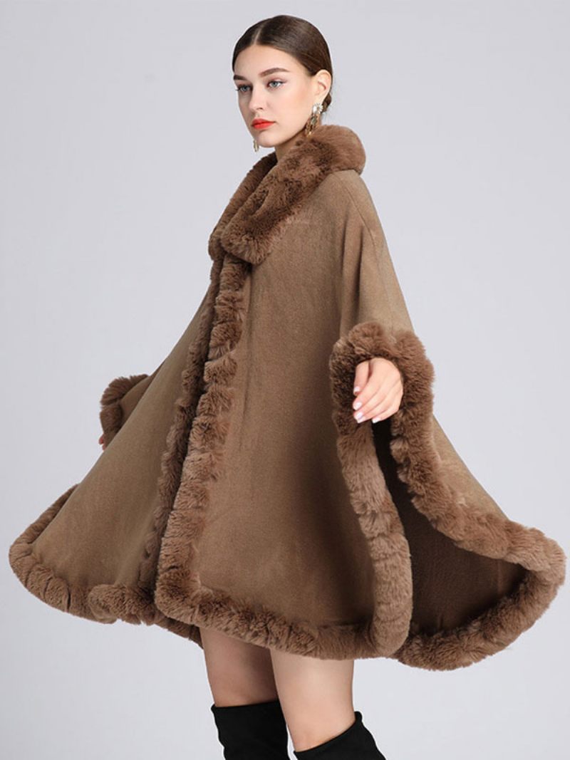 Manteau Poncho Femme Cape Fausse Fourrure Vêtements D'extérieur D'hiver 2024 - Kaki