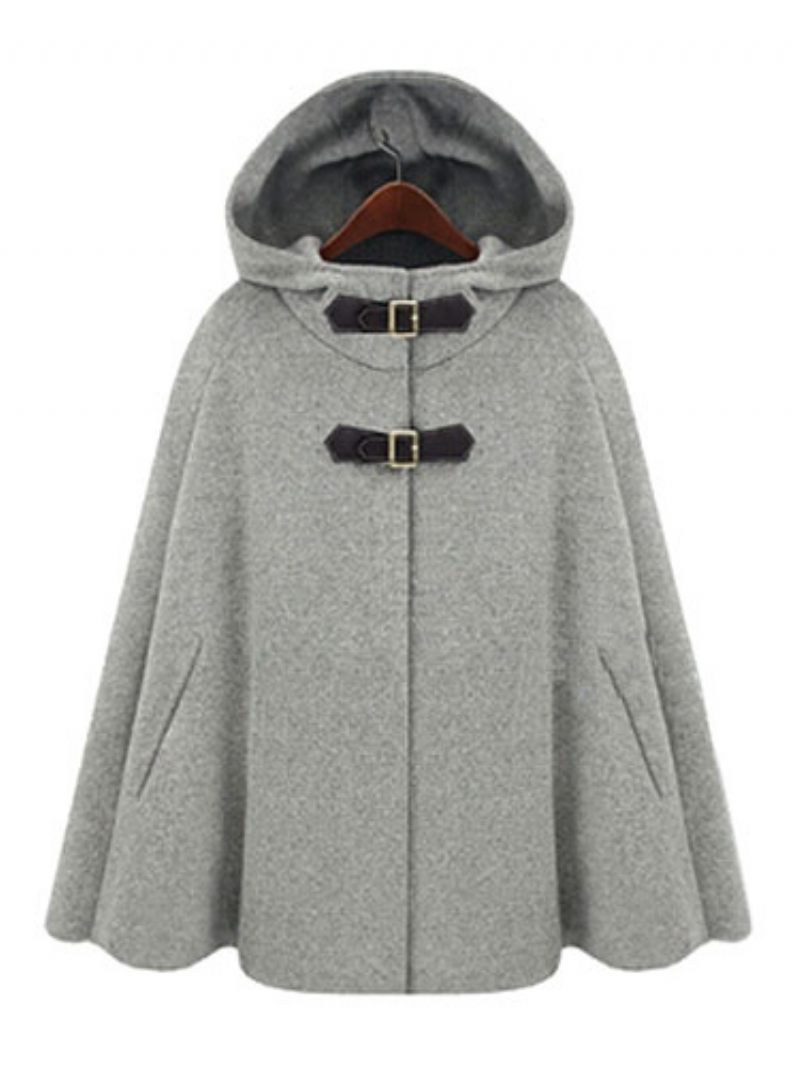 Manteau Poncho Femme À Capuche Surdimensionné Gris Vêtements D'extérieur D'hiver