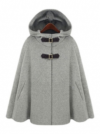 Manteau Poncho Femme À Capuche Surdimensionné Gris Vêtements D'extérieur D'hiver